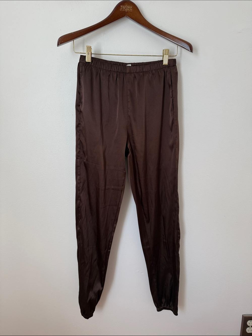 Hey Babe Satin Silk Brown Elastic Waist Jogger Pant size small